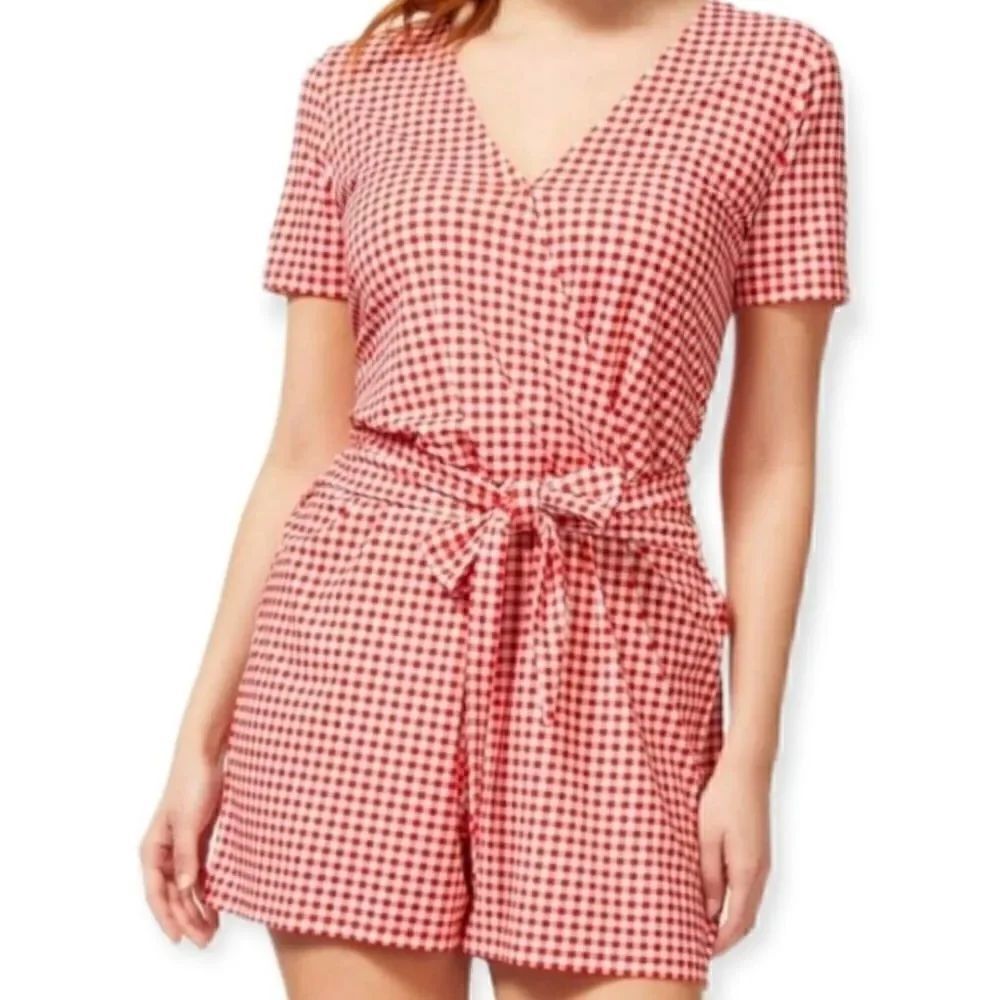 EC ZARA TRAFLUC RED & WHITE CHECKERED ROMPER PICNIC-CHIC ONE PIECE